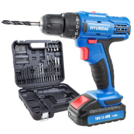 Hyundai HY2175 18v 1.5AH Li-Ion Cordless Drill with 54 Piece Drill Accessory Kit